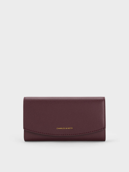 CHARLES & KEITH Best Seller / Briony Curved Flap Long Wallet - Wineberry Red