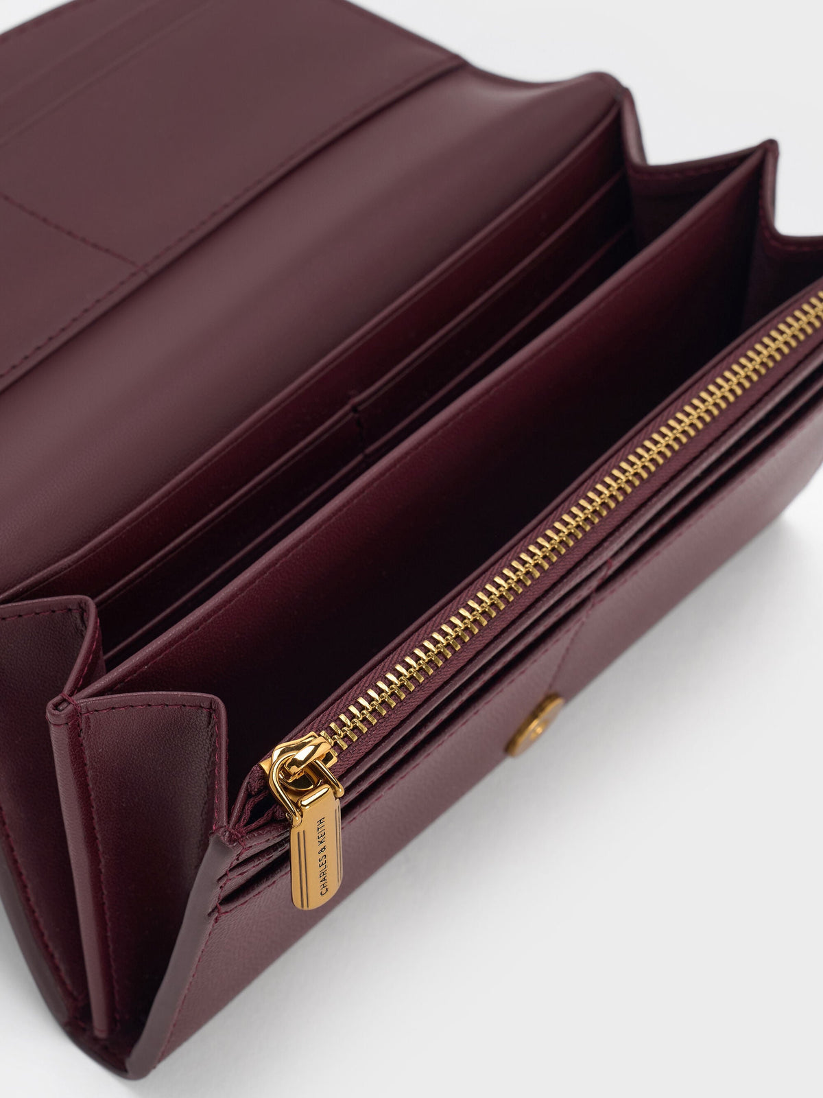 CHARLES & KEITH Best Seller / Briony Curved Flap Long Wallet - Wineberry Red