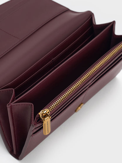CHARLES & KEITH Best Seller / Briony Curved Flap Long Wallet - Wineberry Red