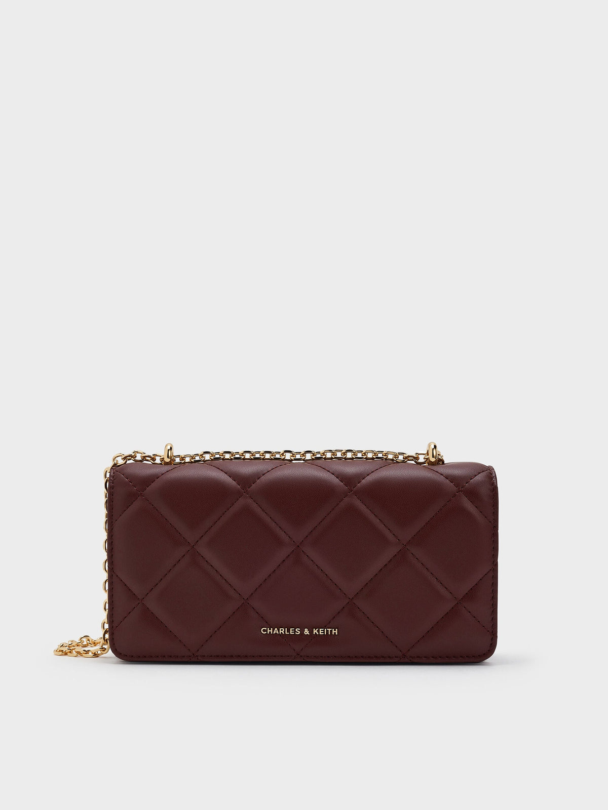 CHARLES & KEITH Latest / Paffuto Quilted Chain-Handle Long Wallet - Dark Chocolate