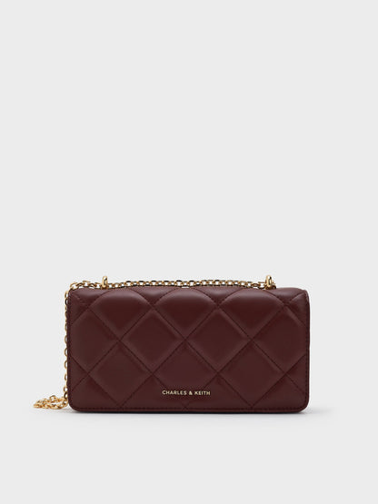 CHARLES & KEITH Latest / Paffuto Quilted Chain-Handle Long Wallet - Dark Chocolate