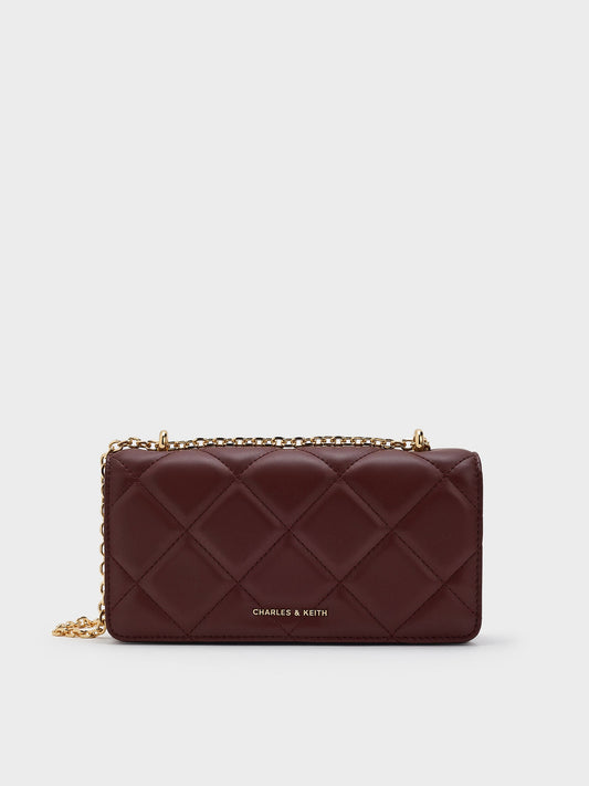 CHARLES & KEITH Latest / Paffuto Quilted Chain-Handle Long Wallet - Dark Chocolate