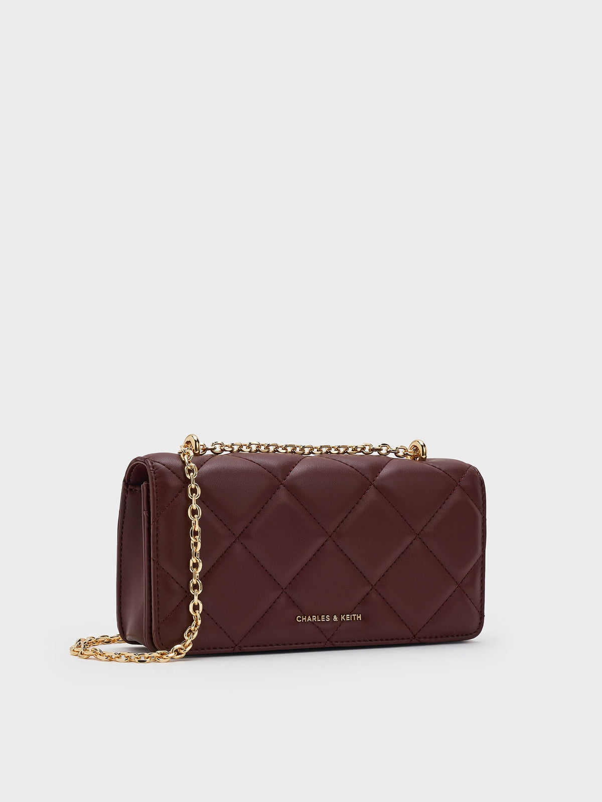 CHARLES & KEITH Latest / Paffuto Quilted Chain-Handle Long Wallet - Dark Chocolate