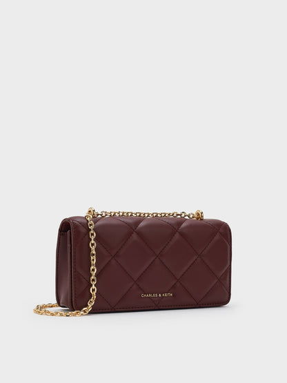 CHARLES & KEITH Latest / Paffuto Quilted Chain-Handle Long Wallet - Dark Chocolate
