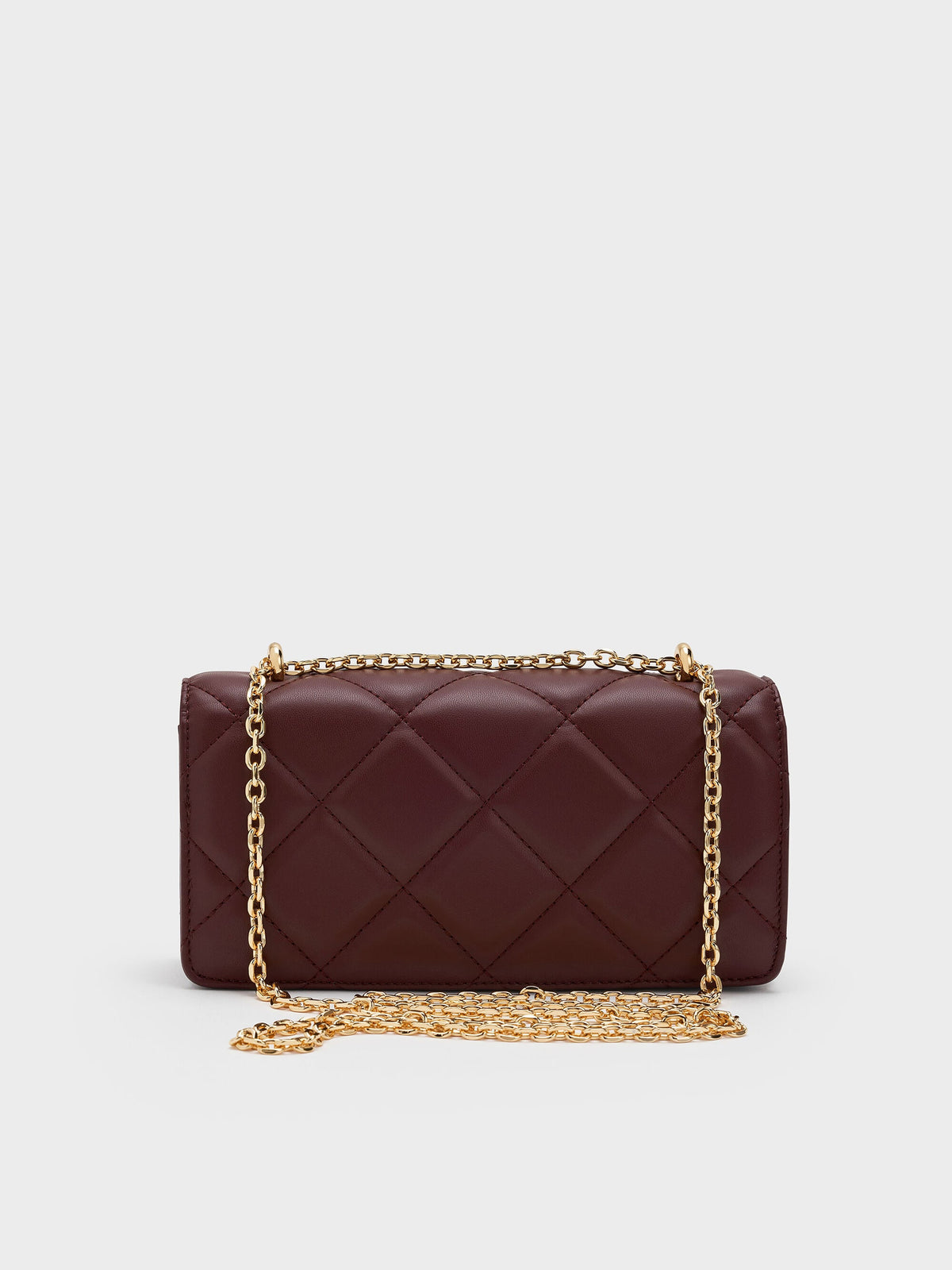 CHARLES & KEITH Latest / Paffuto Quilted Chain-Handle Long Wallet - Dark Chocolate