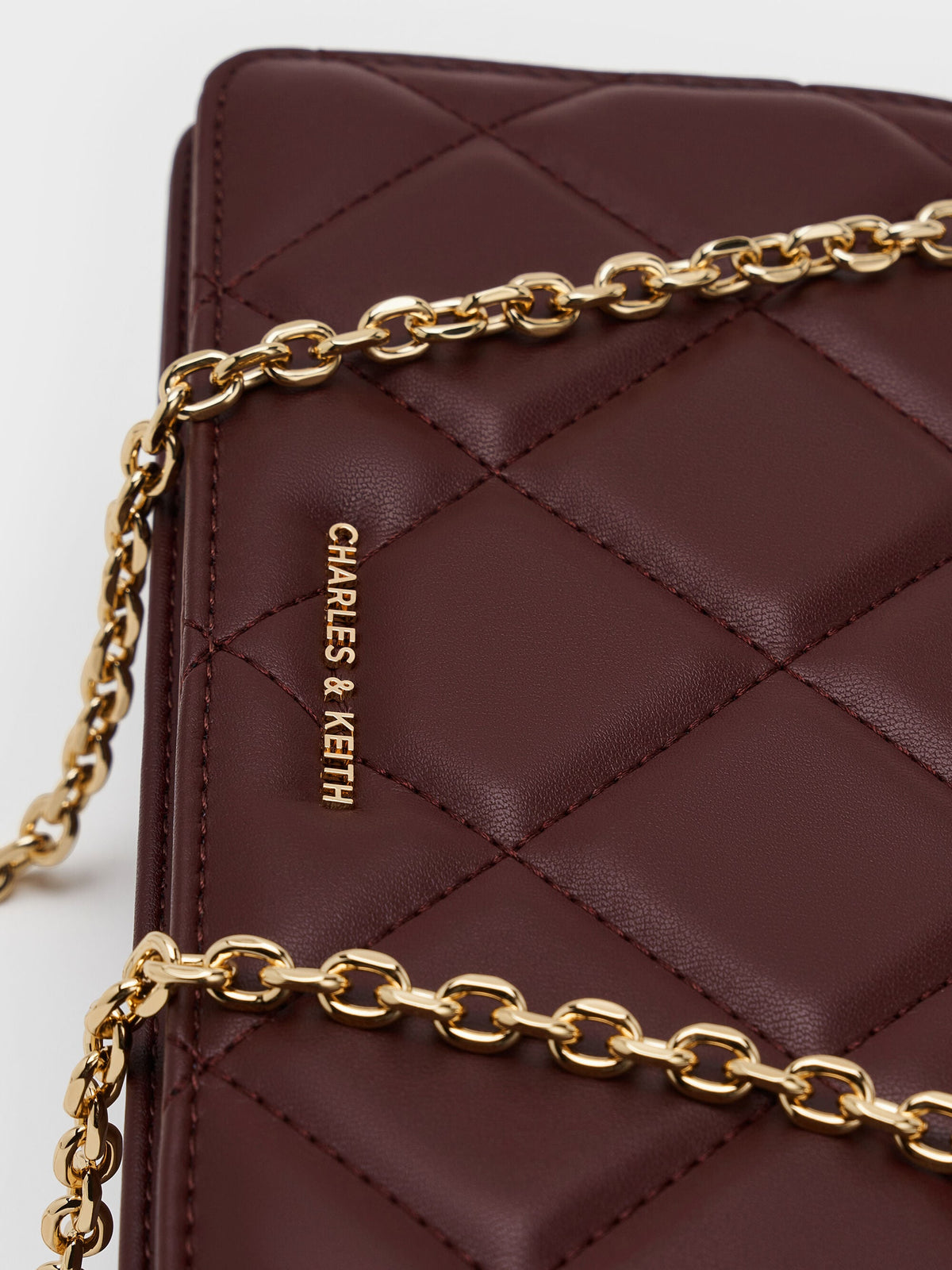 CHARLES & KEITH Latest / Paffuto Quilted Chain-Handle Long Wallet - Dark Chocolate