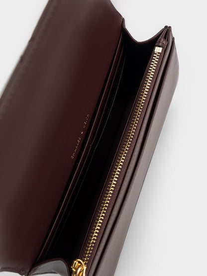 CHARLES & KEITH Latest / Paffuto Quilted Chain-Handle Long Wallet - Dark Chocolate