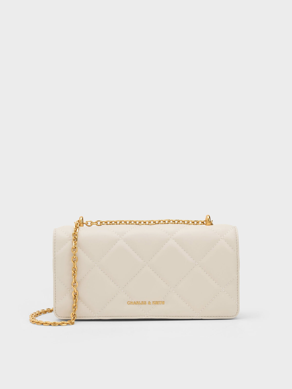 CHARLES & KEITH Latest / Paffuto Quilted Wallet On Chain - Cream