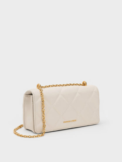 CHARLES & KEITH Latest / Paffuto Quilted Wallet On Chain - Cream
