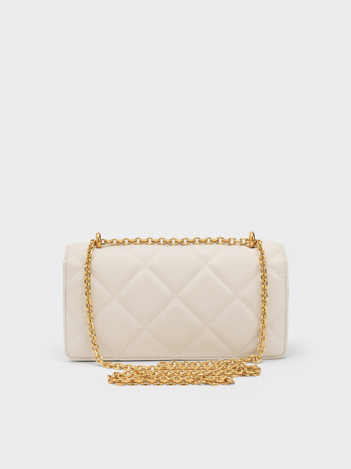 CHARLES & KEITH Latest / Paffuto Quilted Wallet On Chain - Cream
