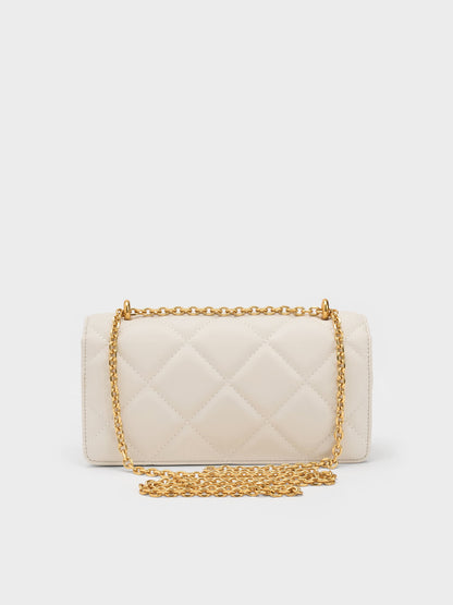 CHARLES & KEITH Latest / Paffuto Quilted Wallet On Chain - Cream