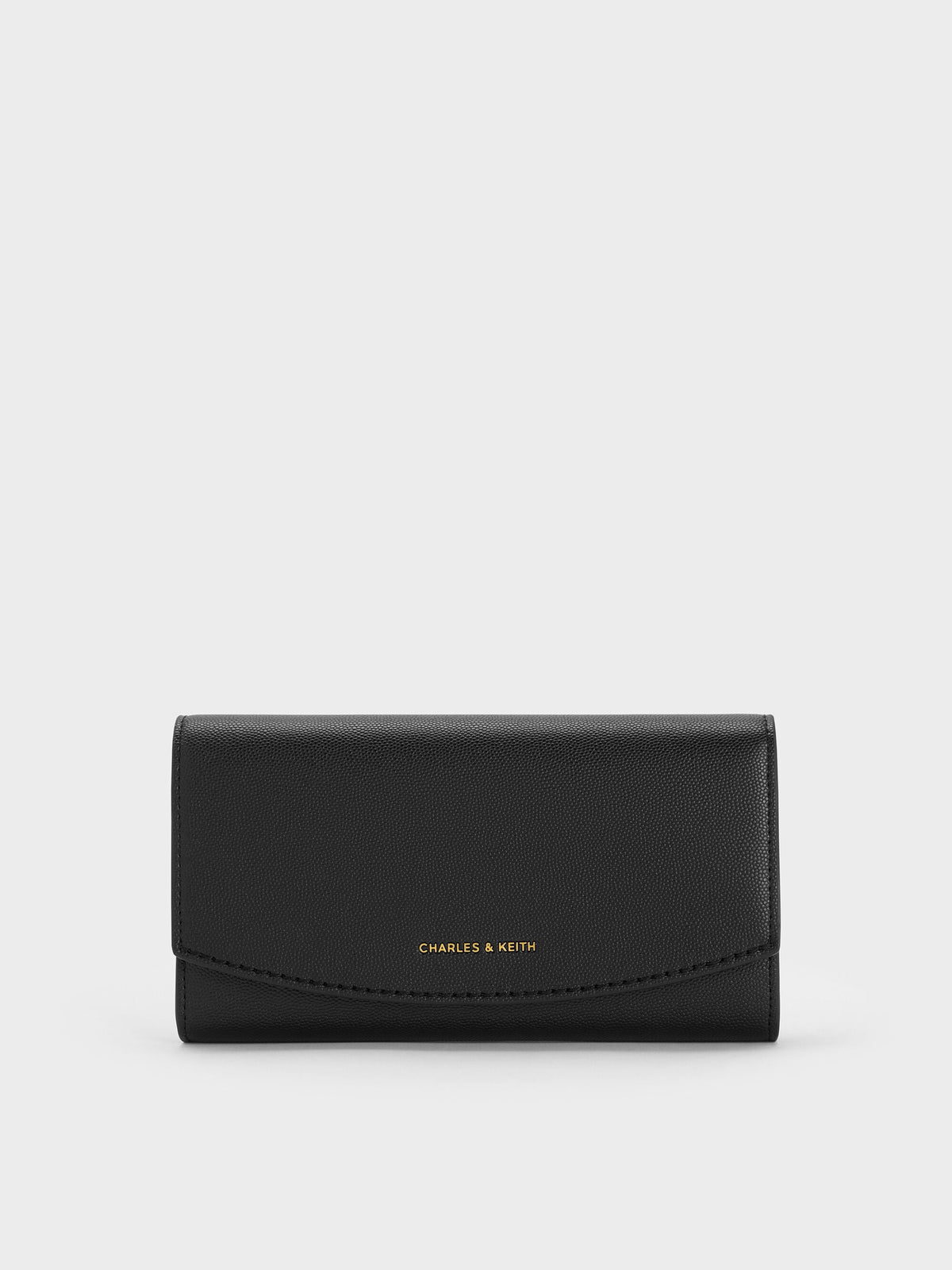 CHARLES & KEITH New / Briony Curved Flap Long Wallet - Black