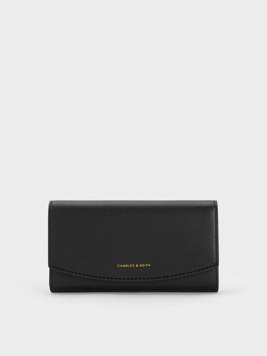 CHARLES & KEITH New / Briony Curved Flap Long Wallet - Black