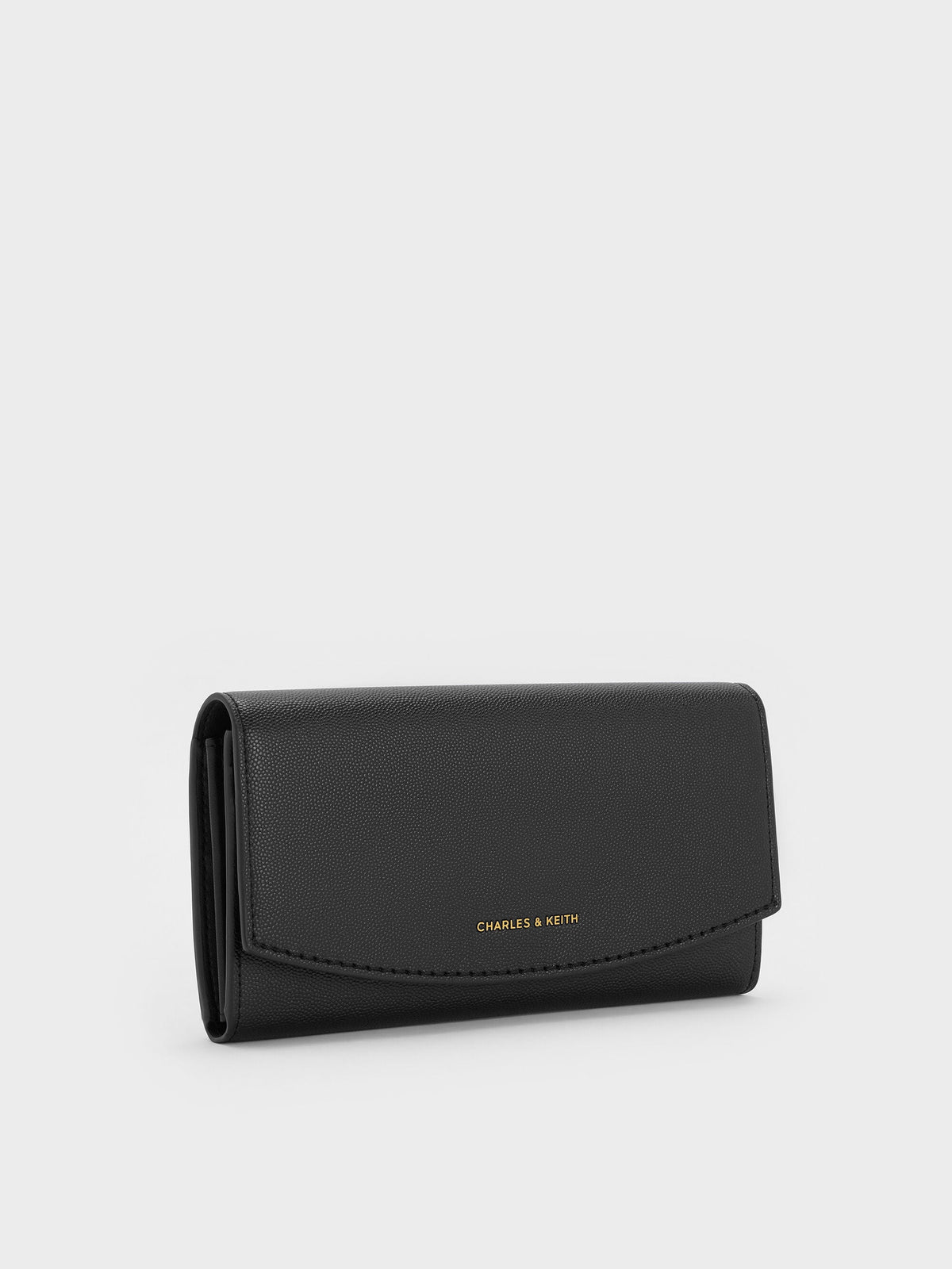 CHARLES & KEITH New / Briony Curved Flap Long Wallet - Black