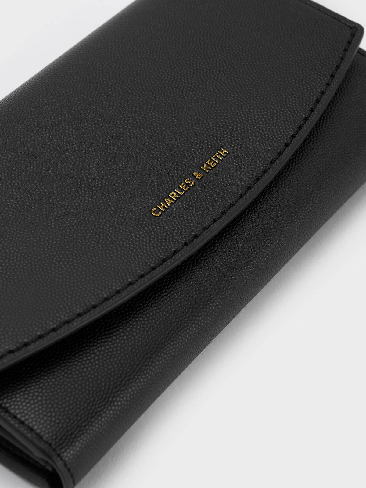 CHARLES & KEITH New / Briony Curved Flap Long Wallet - Black