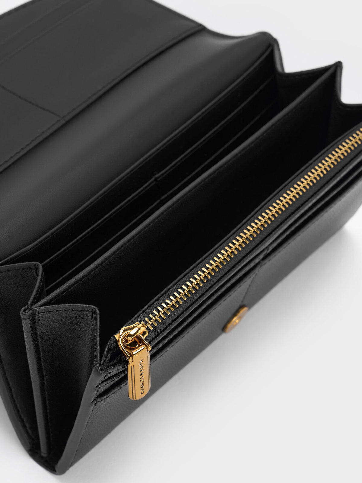 CHARLES & KEITH New / Briony Curved Flap Long Wallet - Black