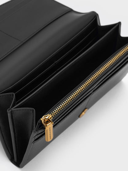 CHARLES & KEITH New / Briony Curved Flap Long Wallet - Black