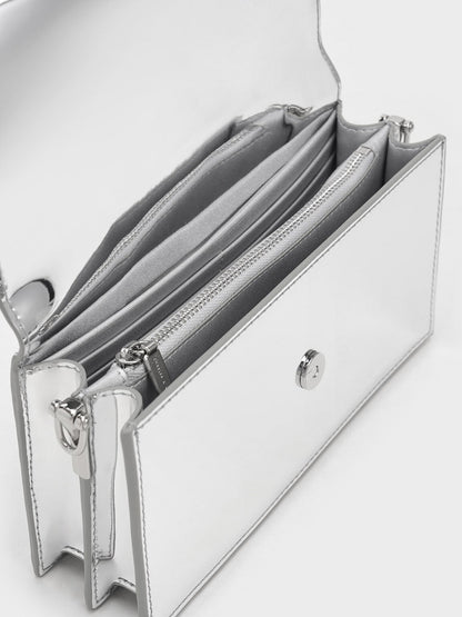 CHARLES & KEITH Deals / Kristine Metallic Sculptural-Handle Long Wallet - Silver