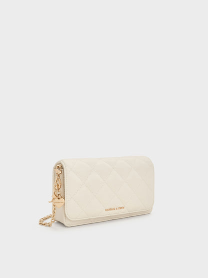 CHARLES & KEITH Value / Arrietty Quilted Wallet On Chain - Cream