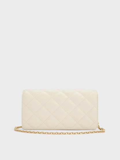 CHARLES & KEITH Value / Arrietty Quilted Wallet On Chain - Cream
