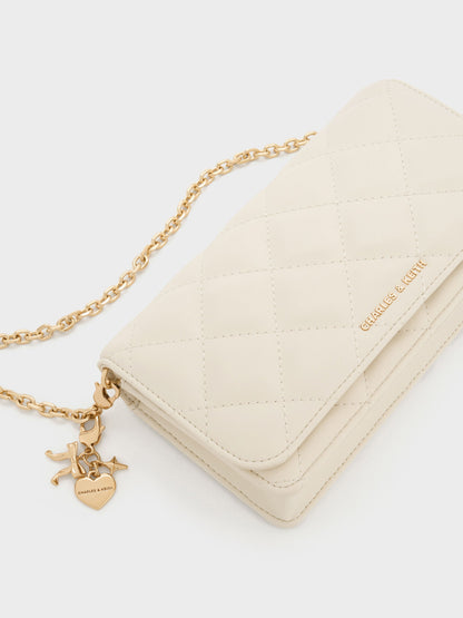 CHARLES & KEITH Value / Arrietty Quilted Wallet On Chain - Cream