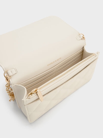 CHARLES & KEITH Value / Arrietty Quilted Wallet On Chain - Cream