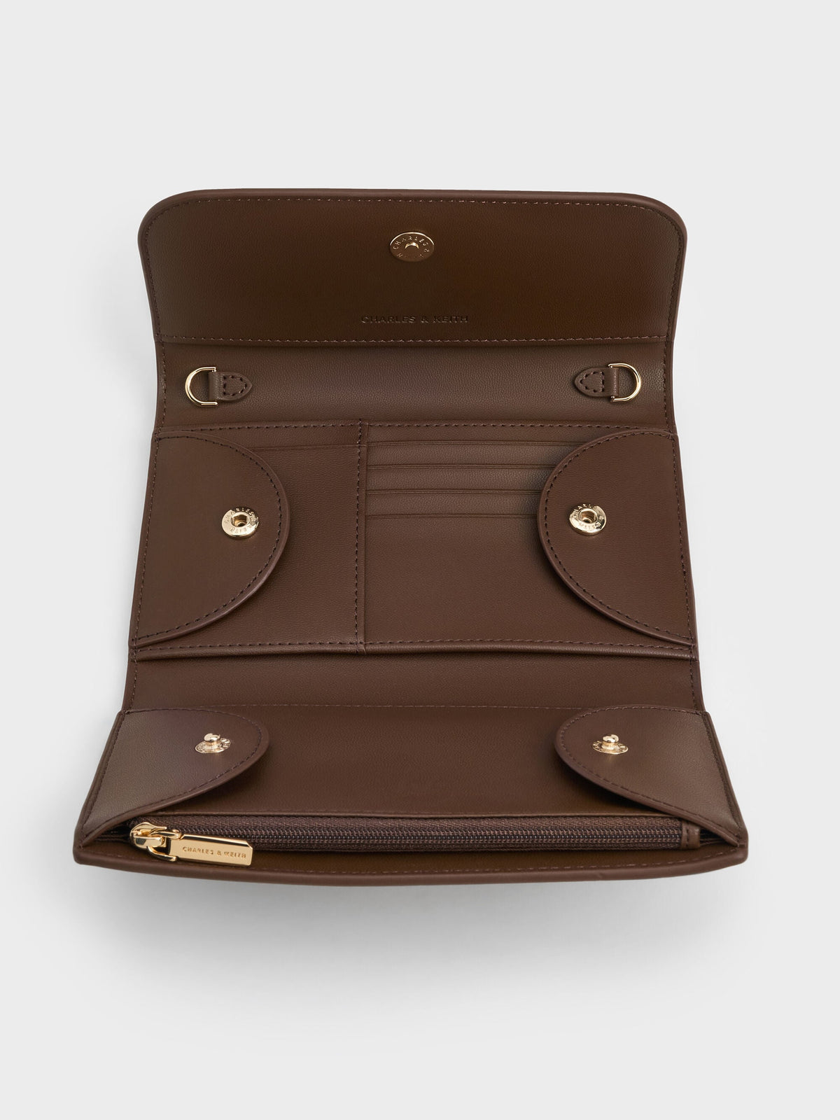 CHARLES & KEITH Essential / Octavia Front Flap Long Wallet - Dark Brown