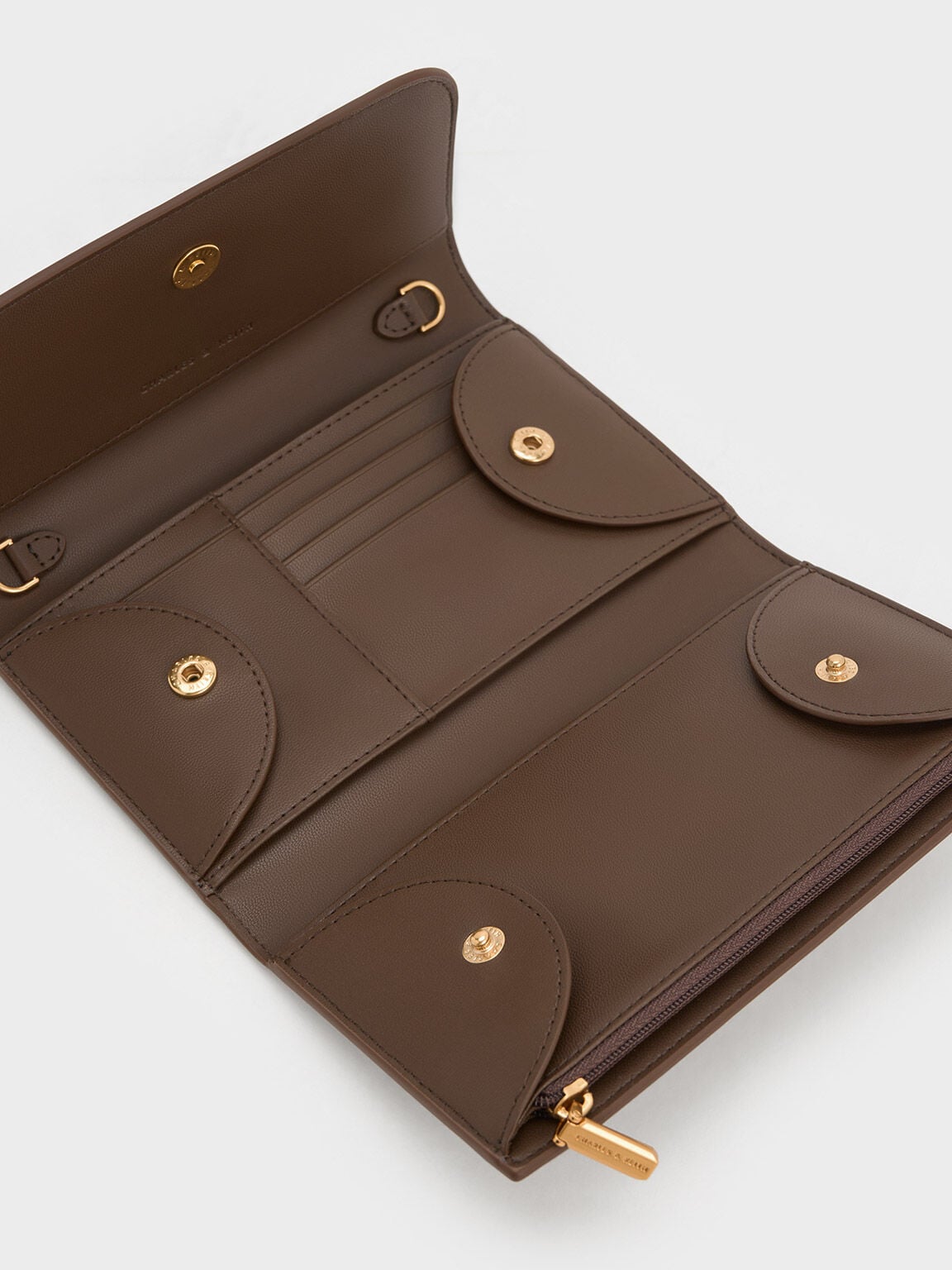CHARLES & KEITH Essential / Octavia Front Flap Long Wallet - Dark Brown