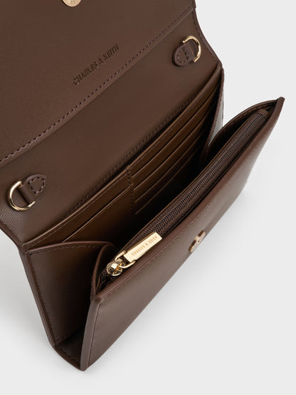 CHARLES & KEITH Essential / Octavia Front Flap Long Wallet - Dark Brown