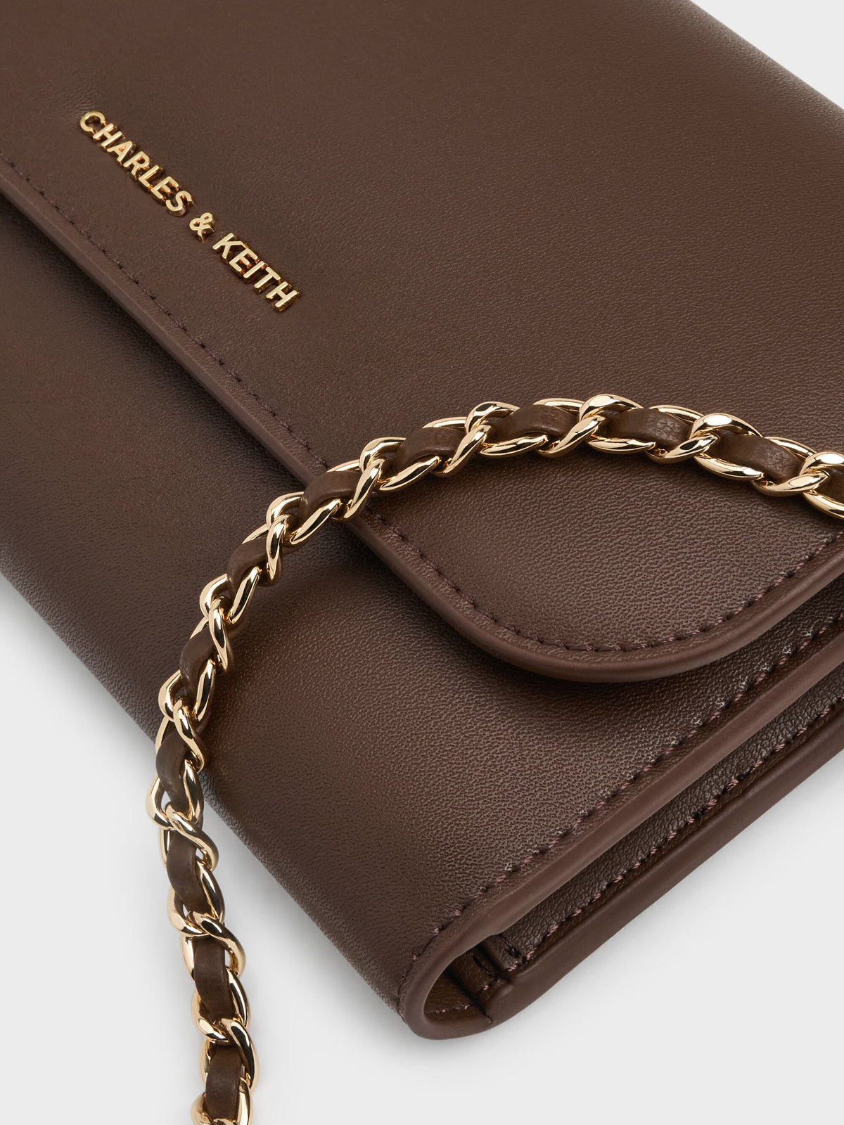CHARLES & KEITH Essential / Octavia Front Flap Long Wallet - Dark Brown