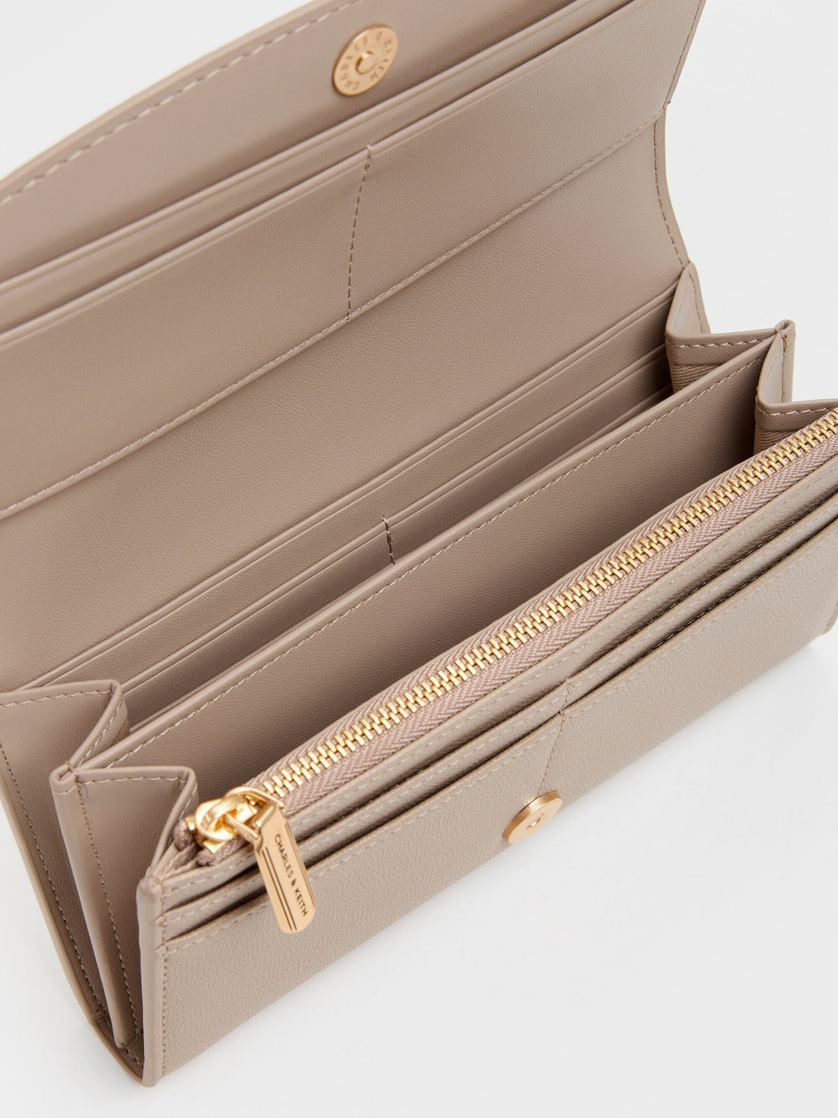CHARLES & KEITH Trending / Briony Curved-Flap Long Wallet - Taupe