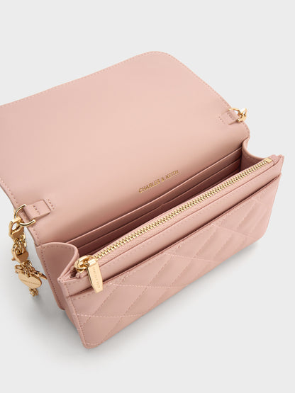 CHARLES & KEITH Sale / Arrietty Quilted Wallet On Chain - Light Pink