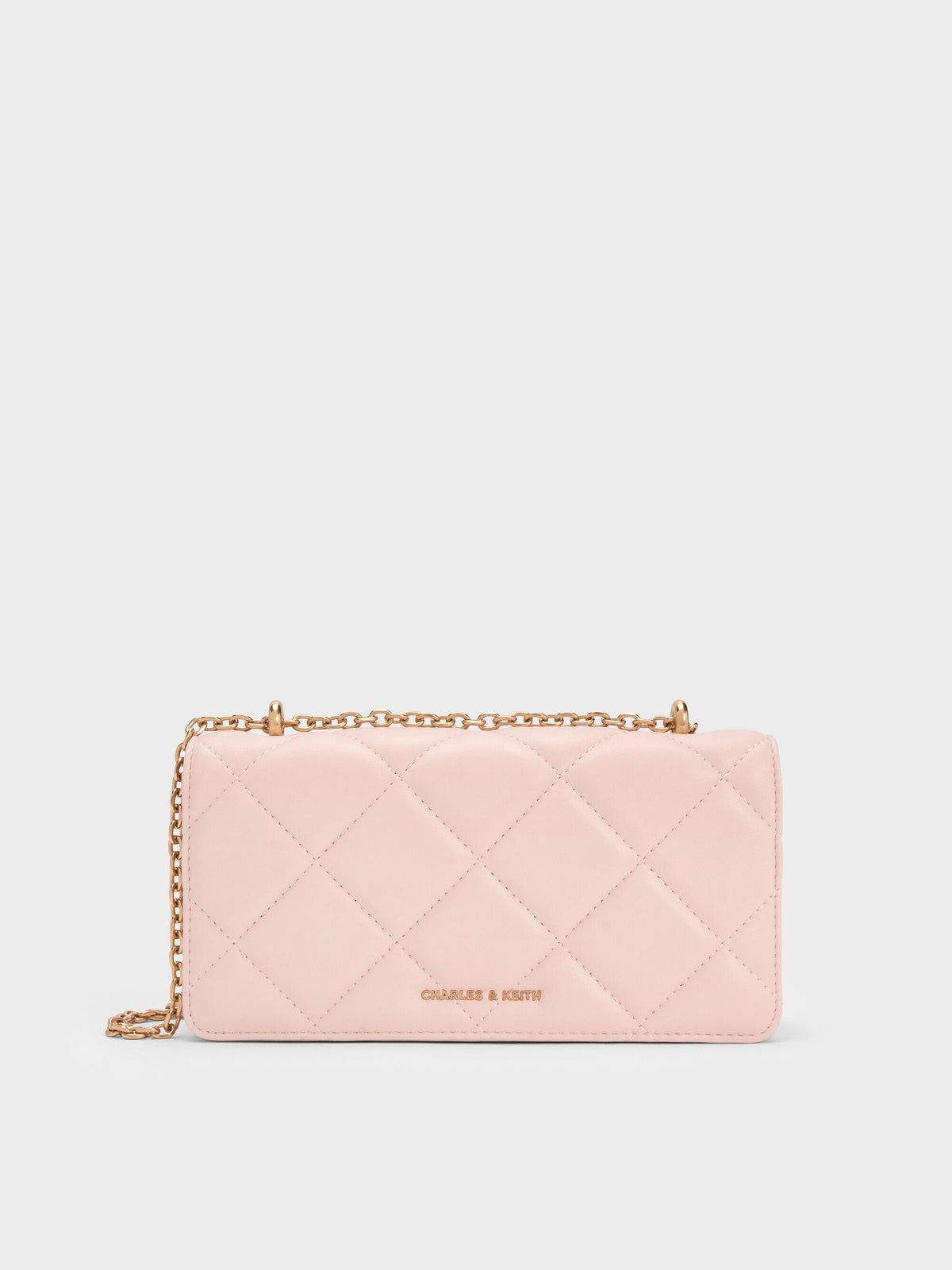 CHARLES & KEITH Signature / Paffuto Quilted Wallet On Chain - Soft Pink