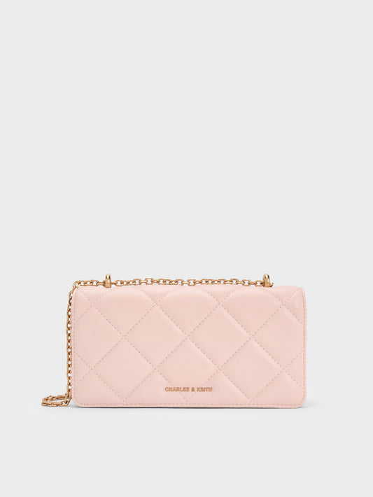 CHARLES & KEITH Signature / Paffuto Quilted Wallet On Chain - Soft Pink