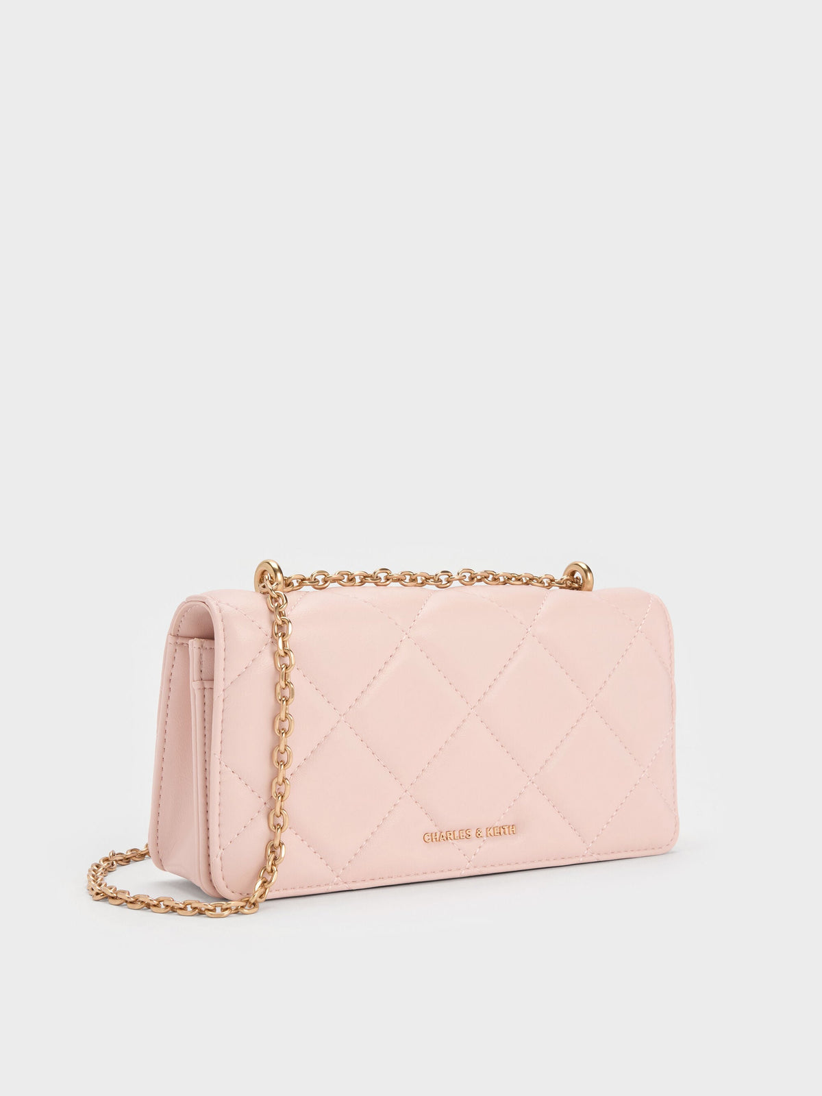 CHARLES & KEITH Signature / Paffuto Quilted Wallet On Chain - Soft Pink