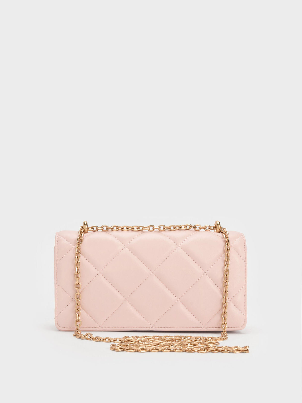 CHARLES & KEITH Signature / Paffuto Quilted Wallet On Chain - Soft Pink
