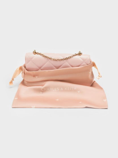 CHARLES & KEITH Signature / Paffuto Quilted Wallet On Chain - Soft Pink
