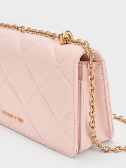 CHARLES & KEITH Signature / Paffuto Quilted Wallet On Chain - Soft Pink