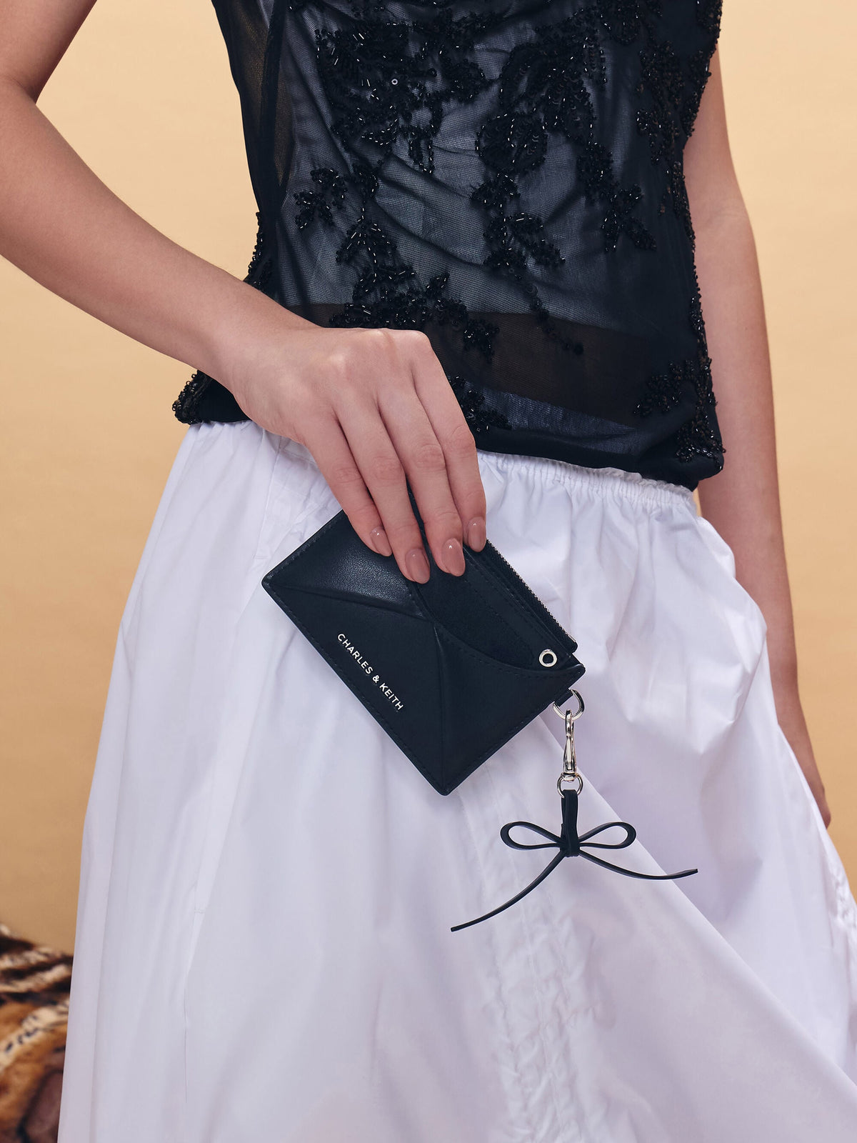 CHARLES & KEITH Quality / Hazel Bow Panelled Card Holder - Noir