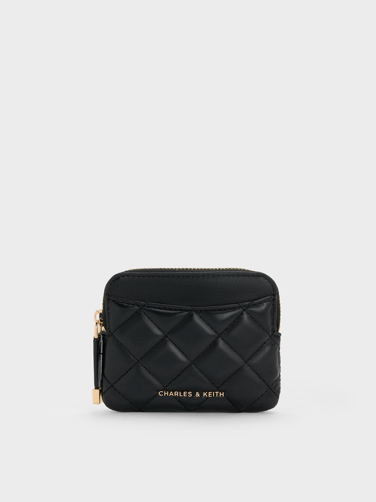 CHARLES & KEITH Hot Sale / Alva Quilted Top-Zip Card Holder - Black