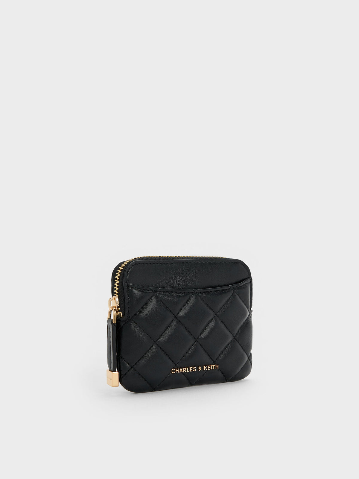 CHARLES & KEITH Hot Sale / Alva Quilted Top-Zip Card Holder - Black