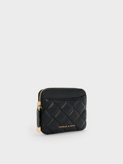 CHARLES & KEITH Hot Sale / Alva Quilted Top-Zip Card Holder - Black