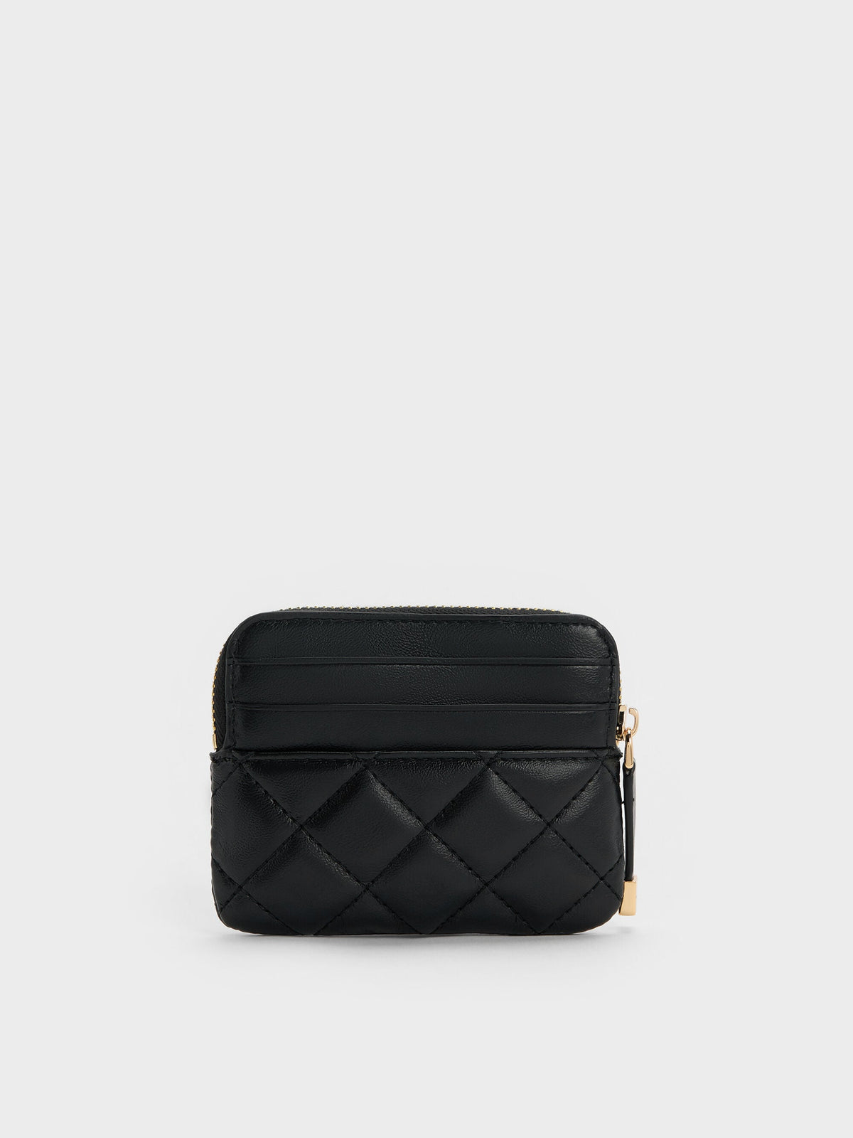 CHARLES & KEITH Hot Sale / Alva Quilted Top-Zip Card Holder - Black