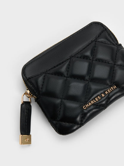 CHARLES & KEITH Hot Sale / Alva Quilted Top-Zip Card Holder - Black