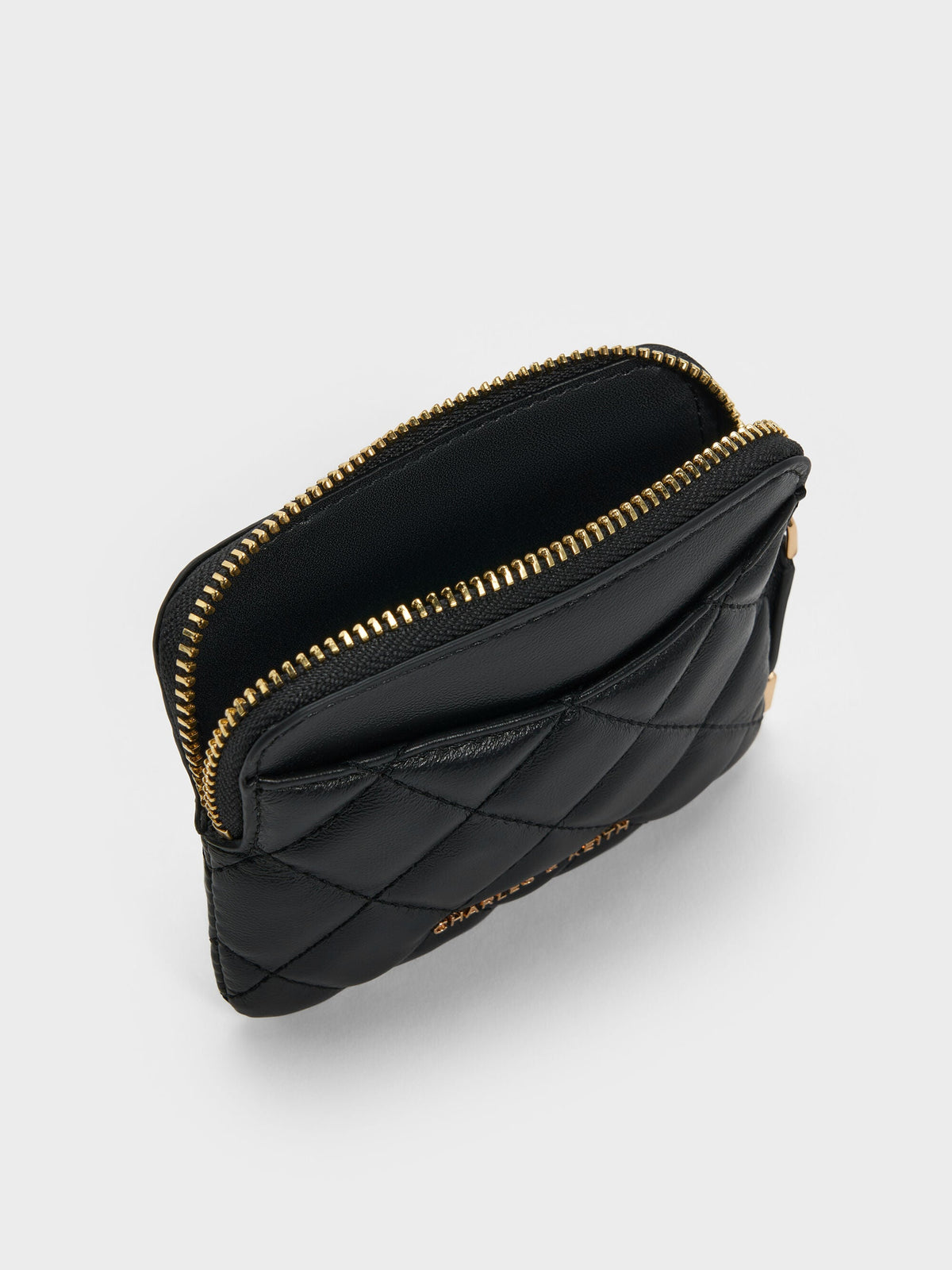 CHARLES & KEITH Hot Sale / Alva Quilted Top-Zip Card Holder - Black