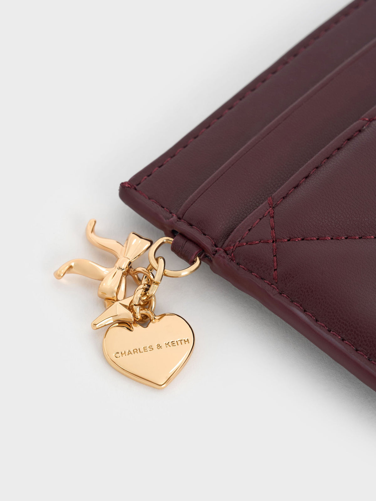 CHARLES & KEITH Discount / Arrietty Quilted Card Holder - Wineberry Red