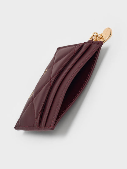 CHARLES & KEITH Discount / Arrietty Quilted Card Holder - Wineberry Red