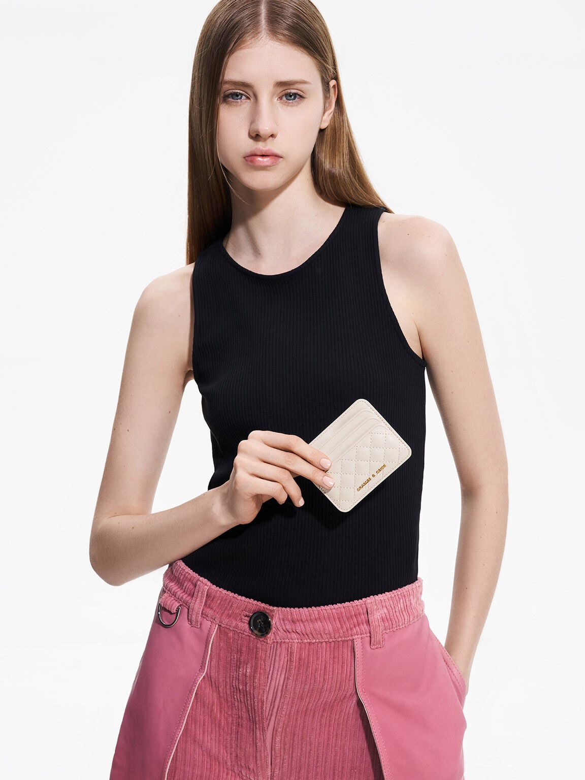 CHARLES & KEITH Sale / Cleo Quilted Card Holder - Ivory