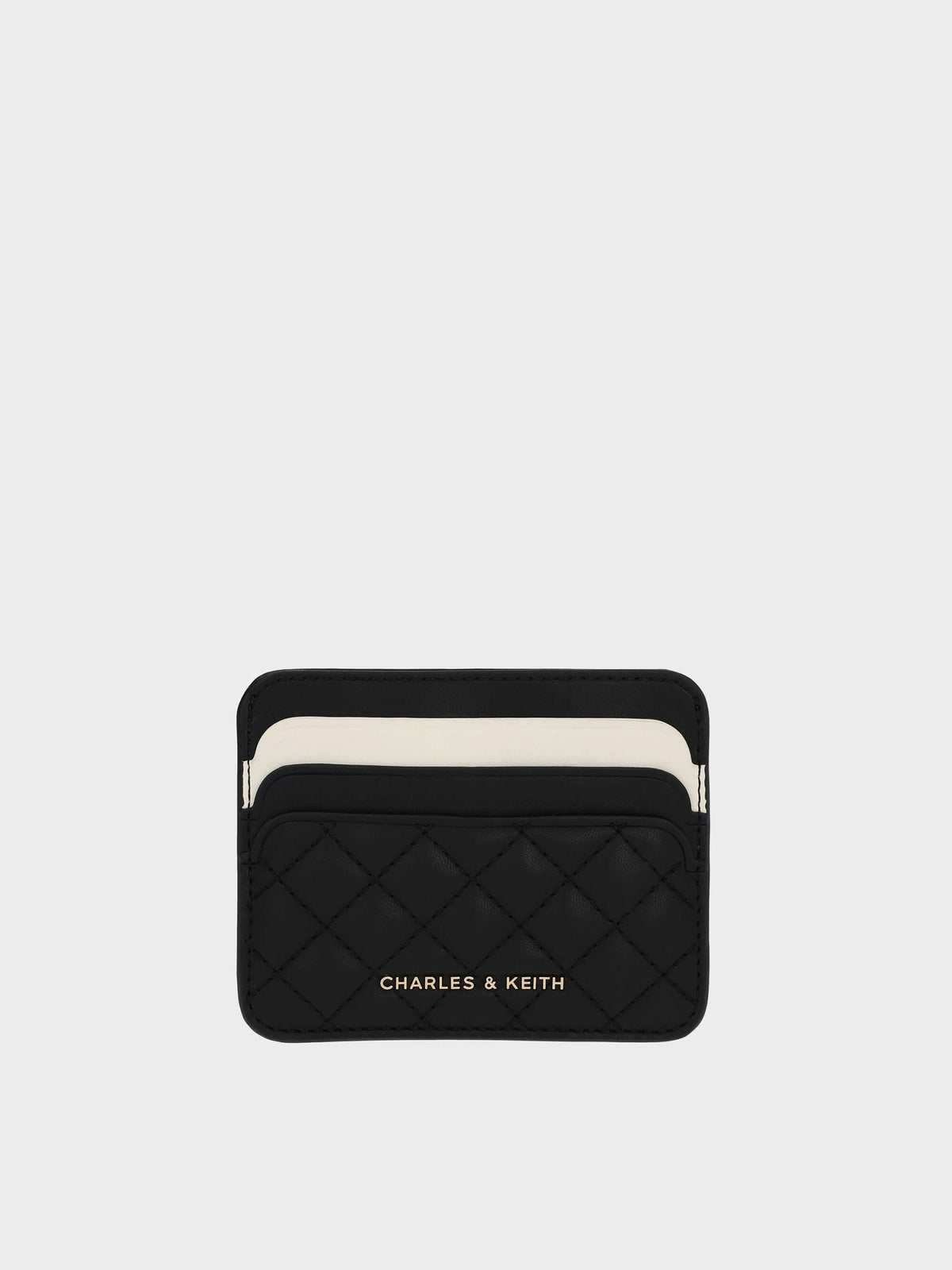 CHARLES & KEITH Customer Favorite / Cleo Two-Tone Quilted Card Holder - Midnight Black