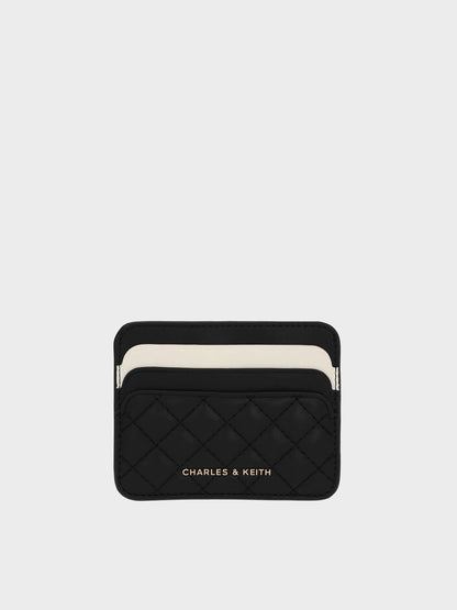 CHARLES & KEITH Customer Favorite / Cleo Two-Tone Quilted Card Holder - Midnight Black